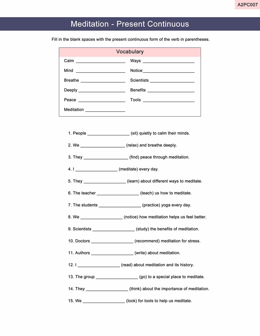 Present Continuous Worksheet ESL