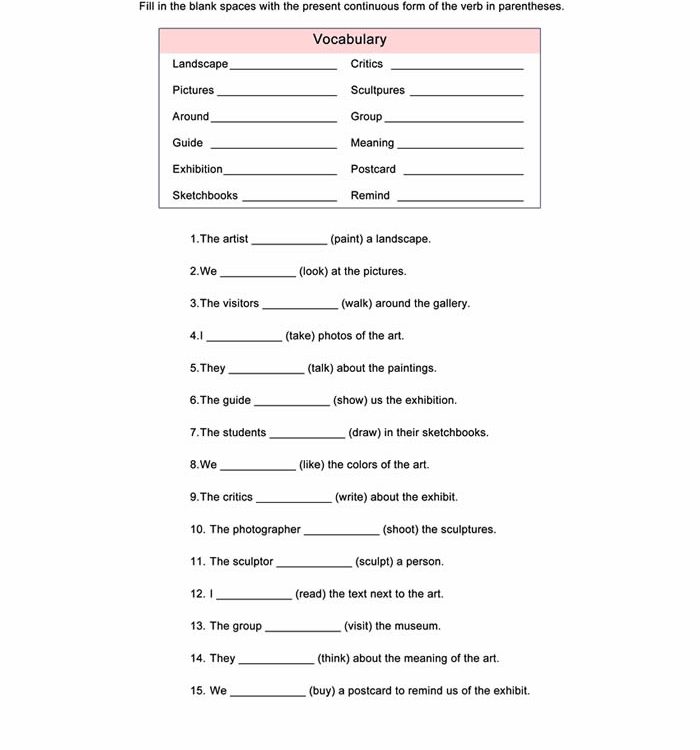 Present Continuous Worksheet ESL
