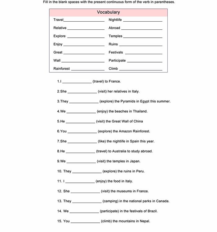 Present Continuous Worksheet ESL