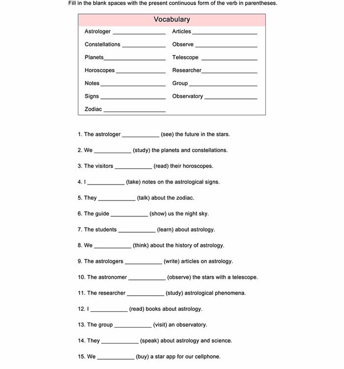 Present Continuous Worksheet ESL