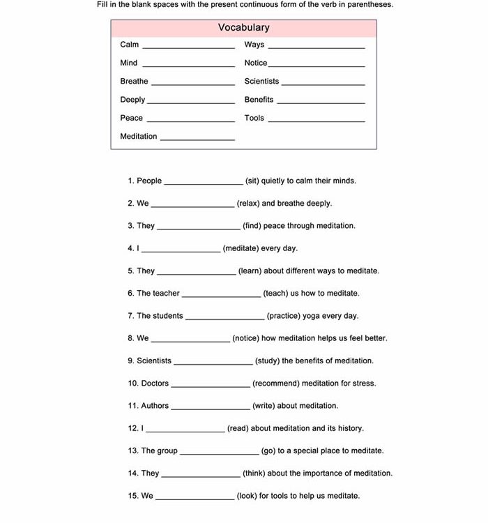 Present Continuous Worksheet ESL