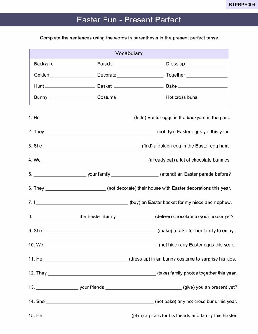 Present Perfect Worksheet ESL