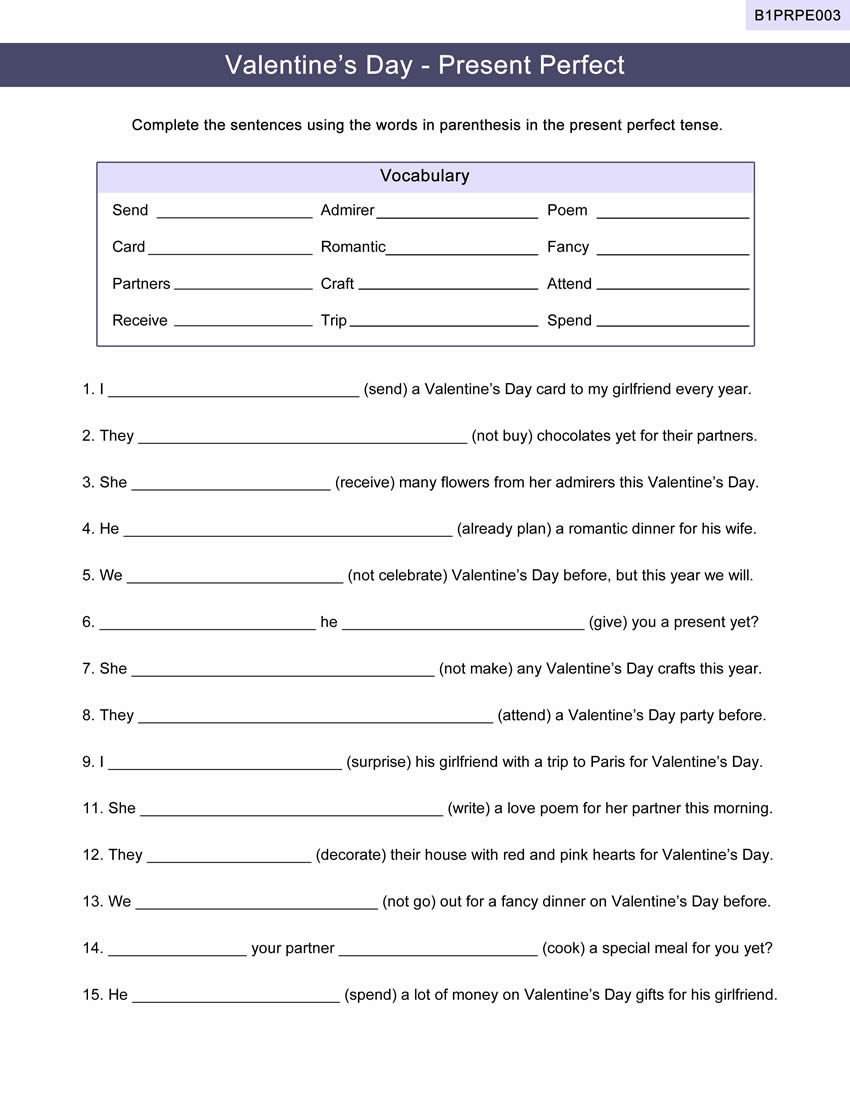 Present Perfect Worksheet ESL