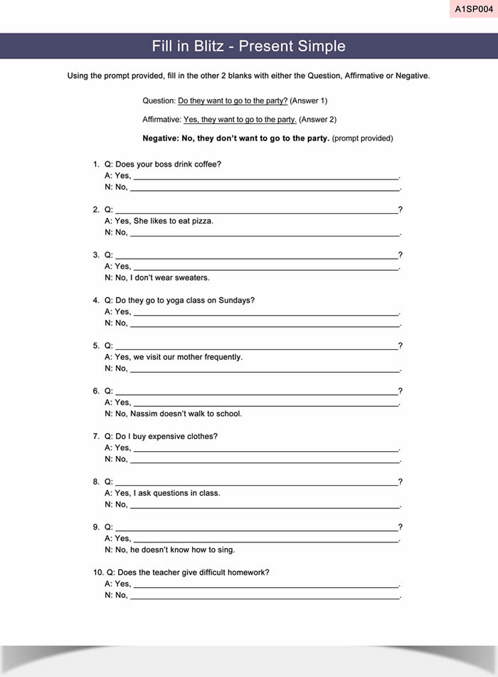 Present Simple Worksheet ESL