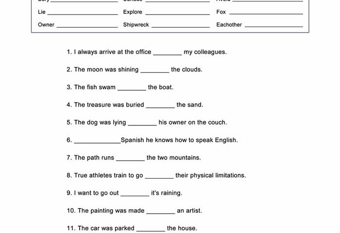Prepositions Worksheet ESL
