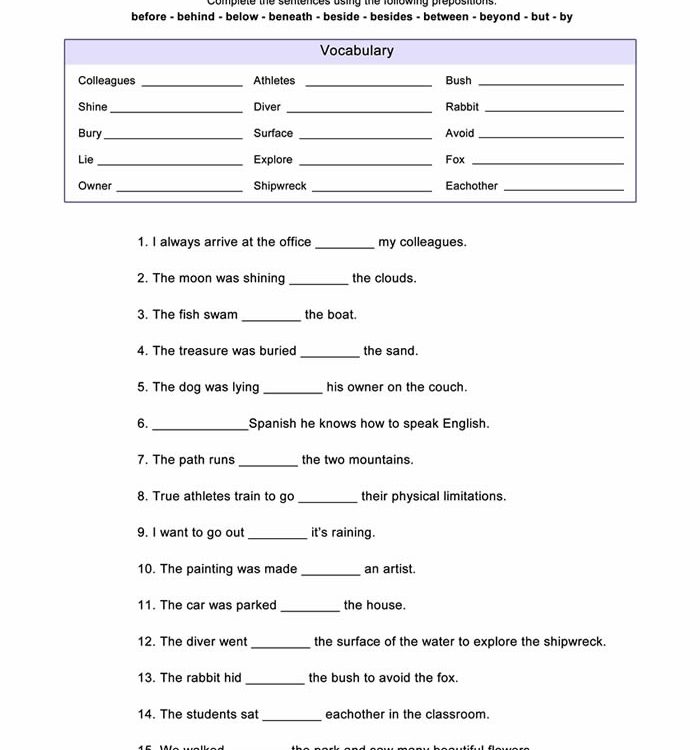 Prepositions Worksheet ESL