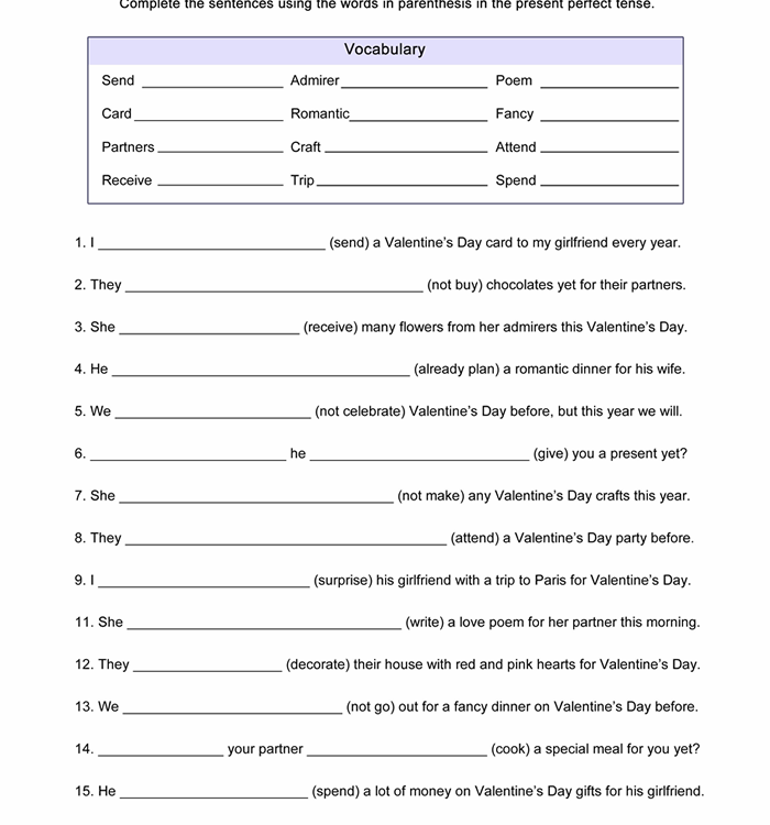 Present Perfect Worksheet ESL