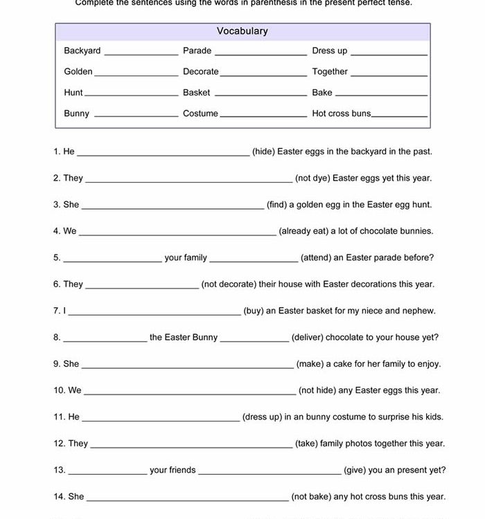 Present Perfect Worksheet ESL
