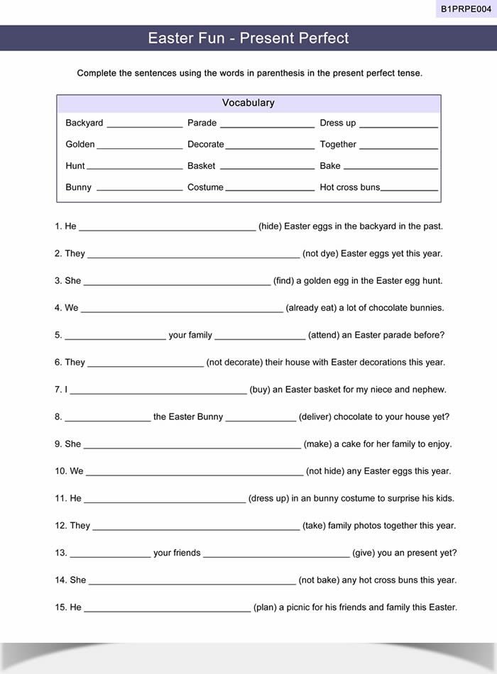 Present Perfect Worksheet ESL