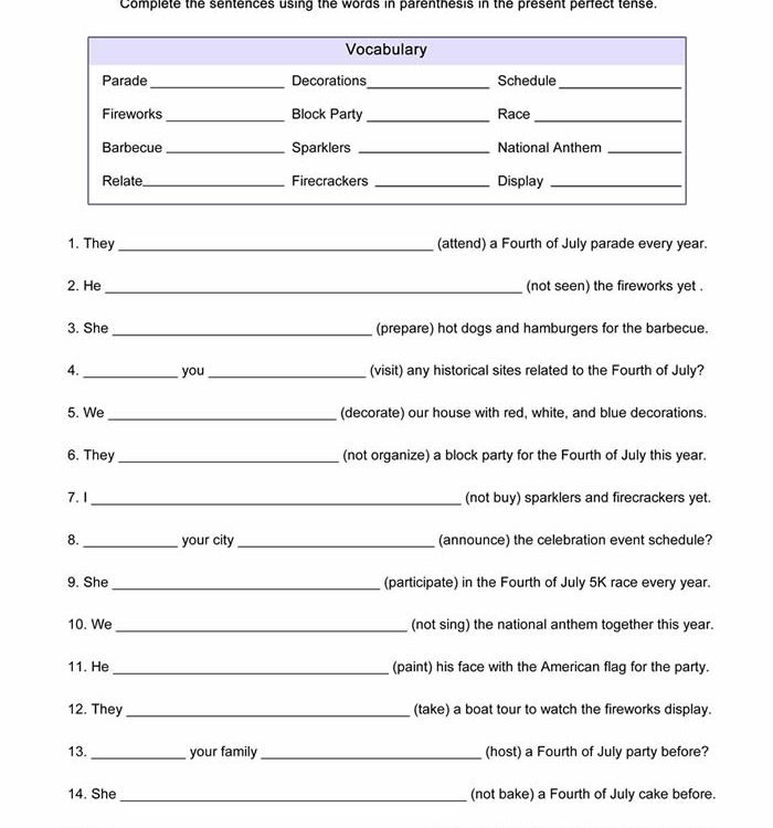 Present Perfect Worksheet ESL