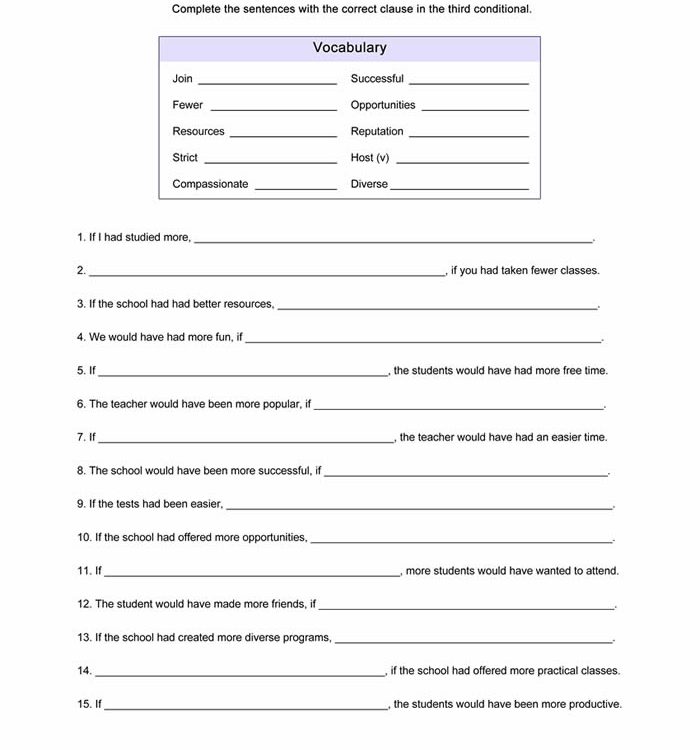Third Conditional Worksheet ESL