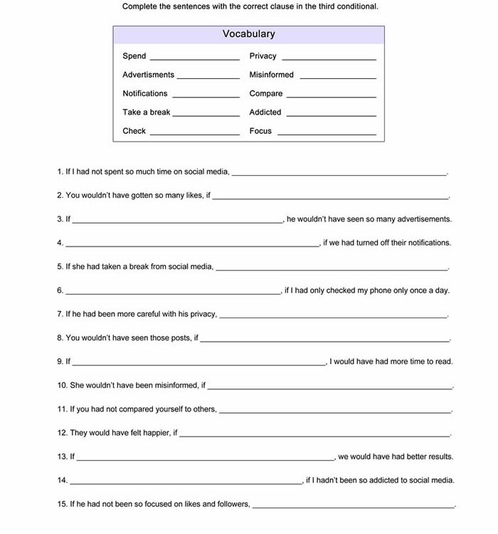 Third Conditional Worksheet ESL