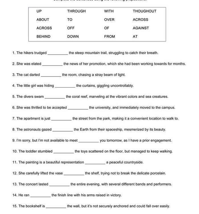 Prepositions Worksheet ESL
