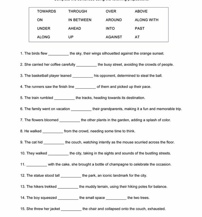 Prepositions Worksheet ESL