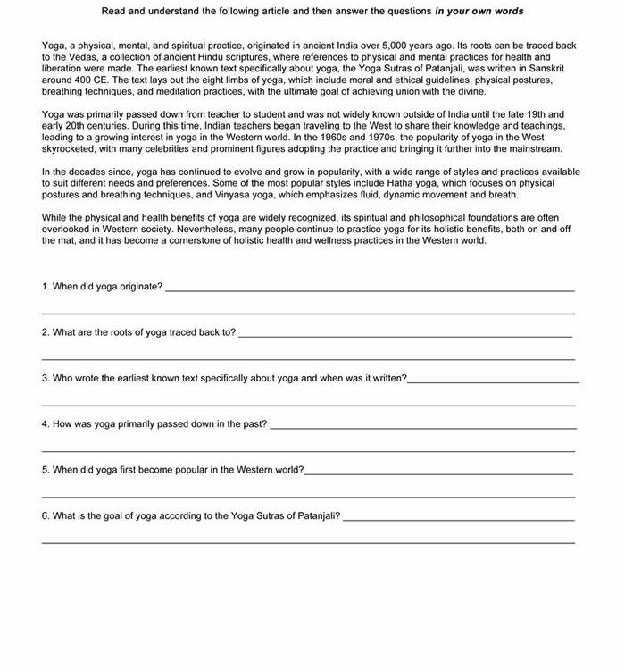 Reading Comprehension Worksheet ESL