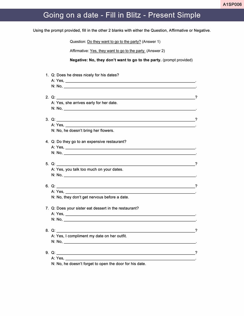Present Simple Worksheet ESL