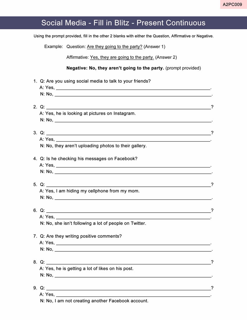 Present Continuous Worksheet ESL