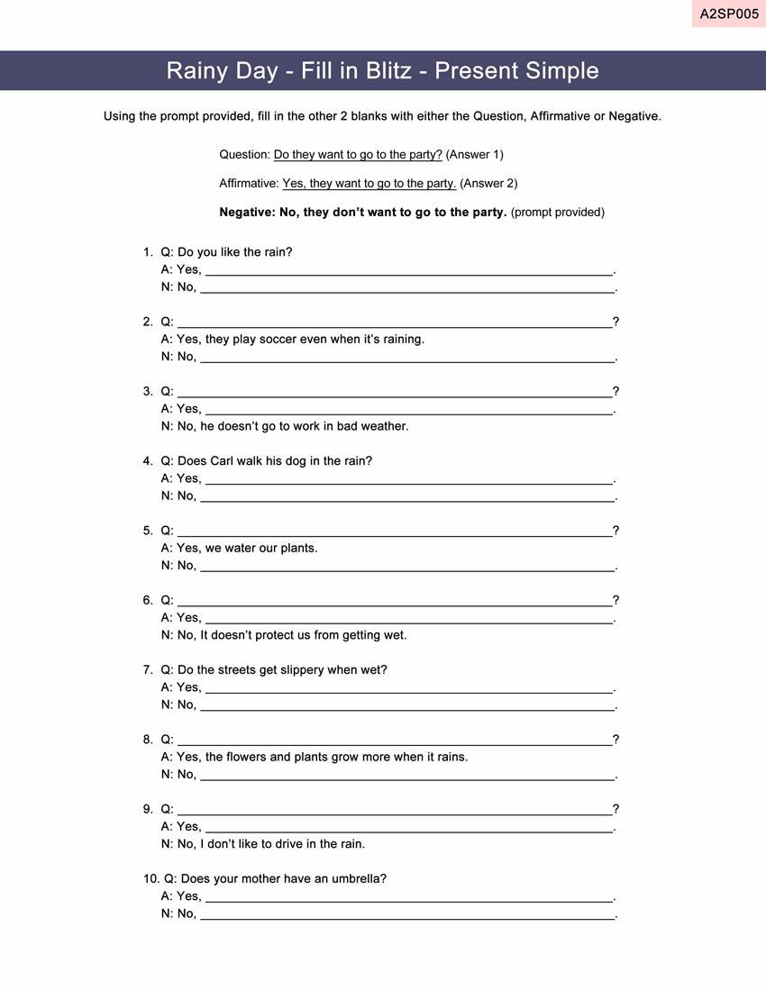 Present Simple Worksheet ESL