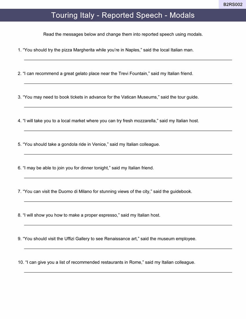 Reported Speech Worksheet ESL