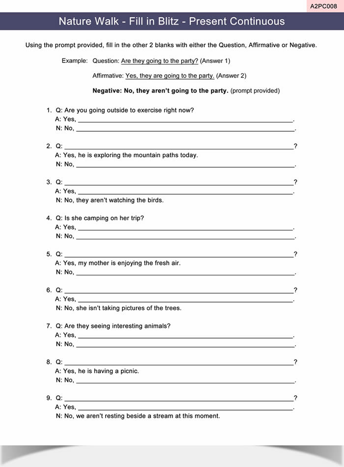 Present Continuous Worksheet ESL