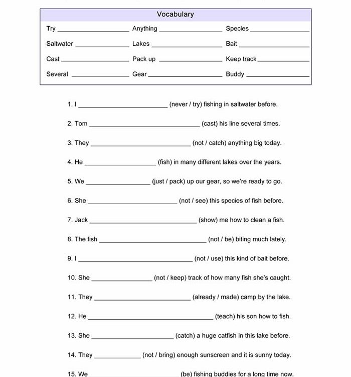 Present Perfect Worksheet ESL