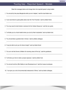 Reported Speech Worksheet ESL