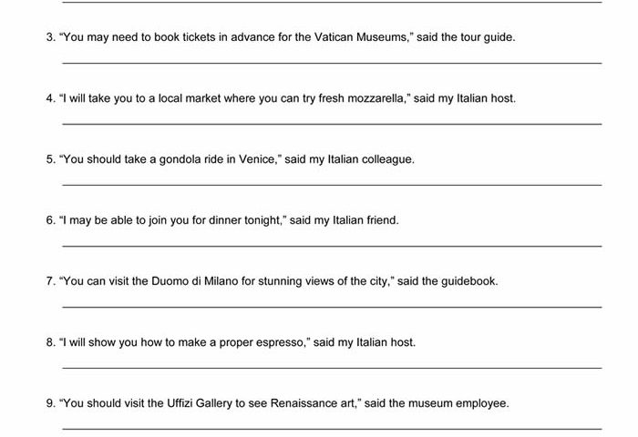 Reported Speech Worksheet ESL