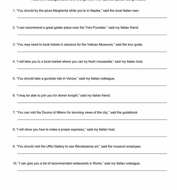 Reported Speech Worksheet ESL