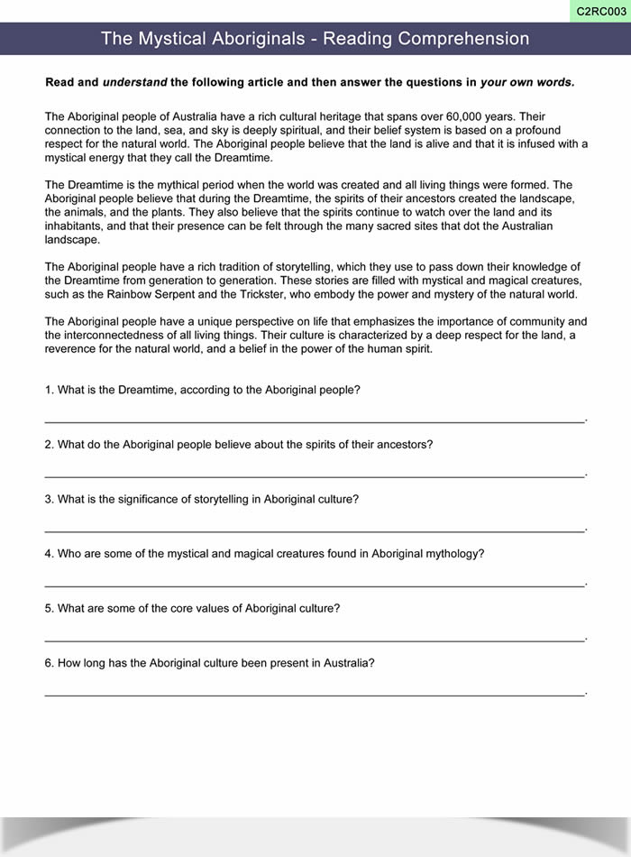 Reading Comprehension Worksheet ESL