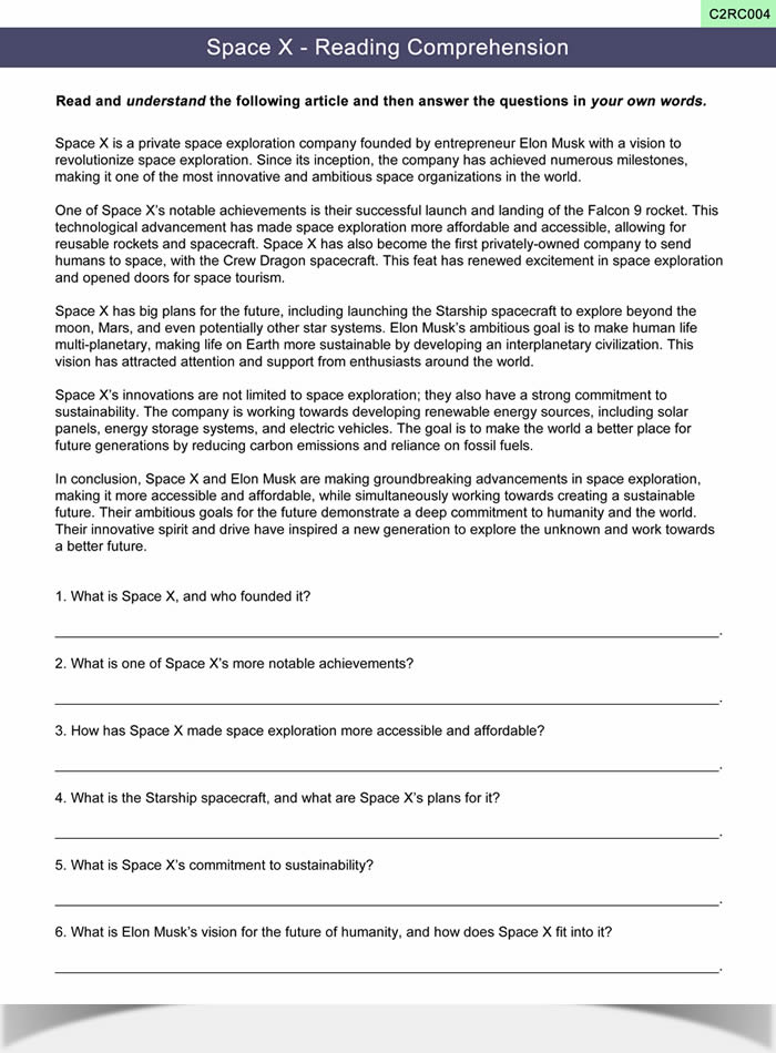 Reading Comprehension Worksheet ESL