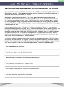 Reading Comprehension Worksheet ESL