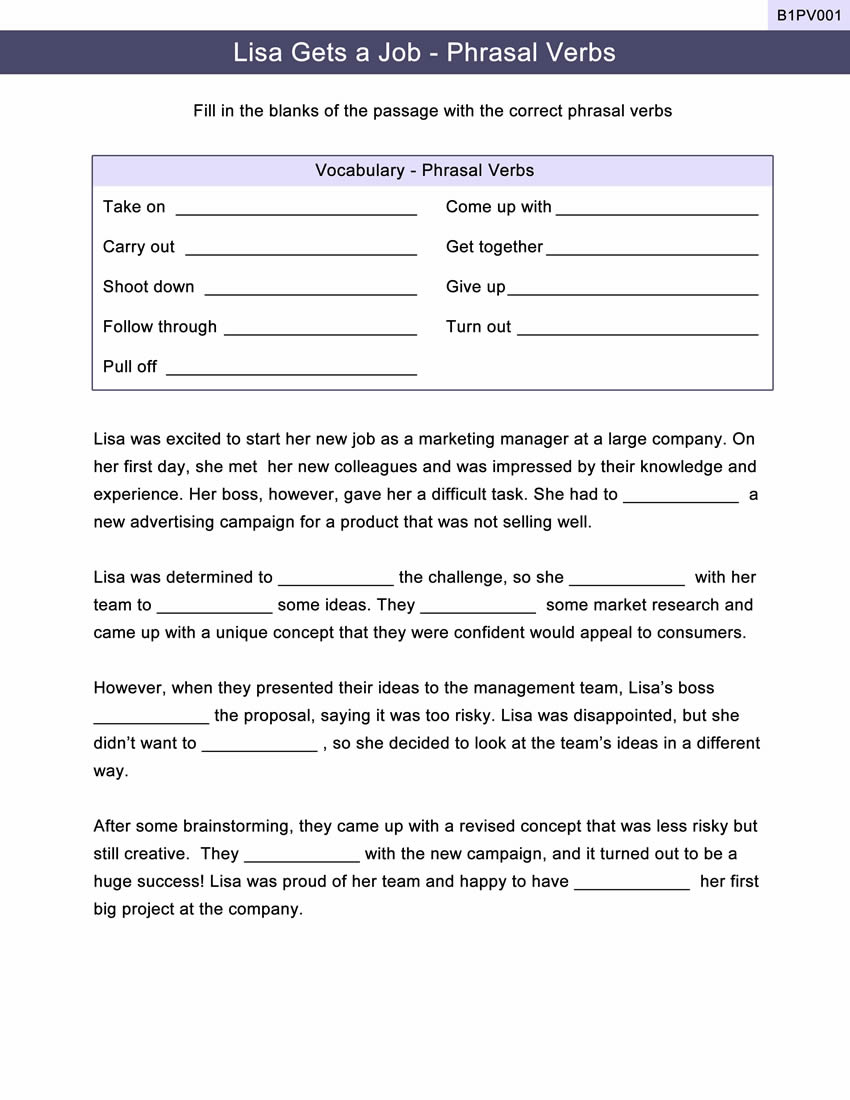 Phrasal Verbs Worksheet ESL