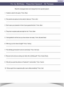Reported Speech Worksheet ESL