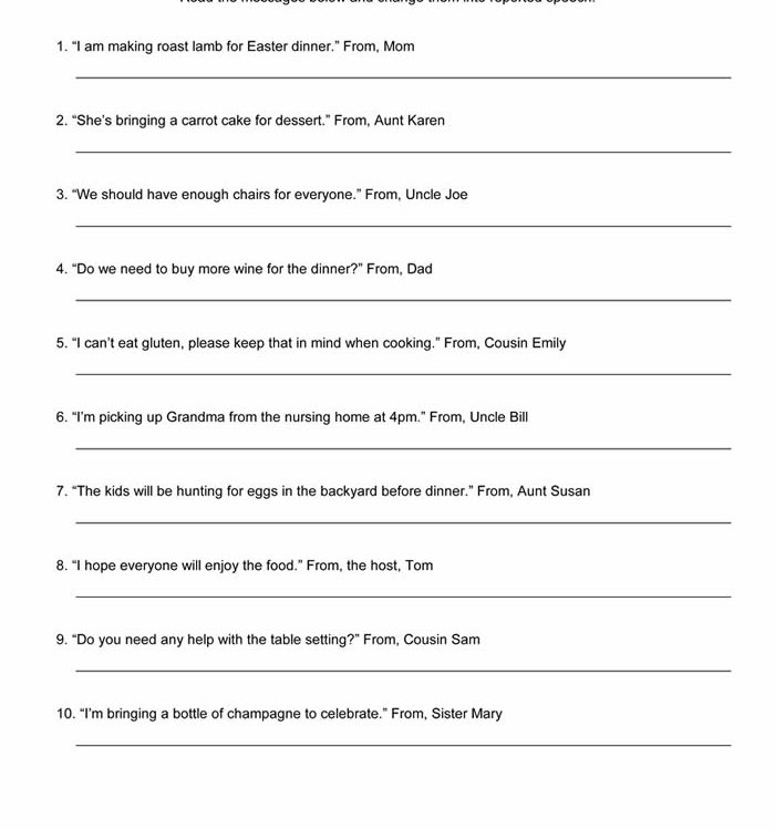 Reported Speech Worksheet ESL